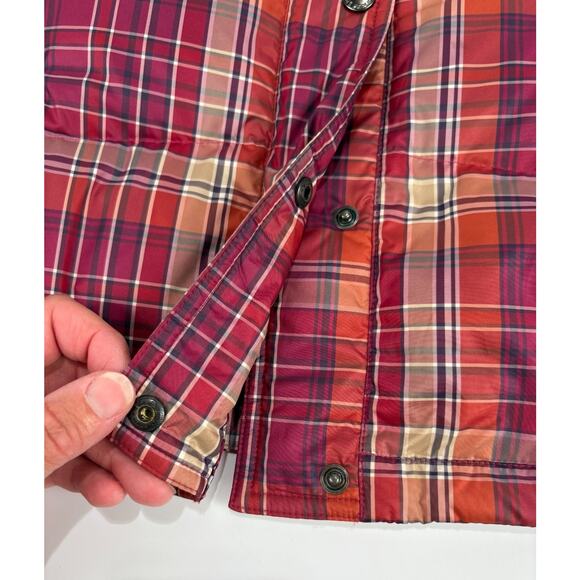EUC Lands End Down Puffer Vest Womens SMALL Red Plaid Feather insulated Jacket - Picture 5 of 9